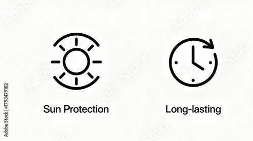 Sunscreen and clock elements represent the concept of sun protection, long-lasting efficacy, and skincare protection, suitable for promoting sunscreen products and long-lasting beauty materials.
