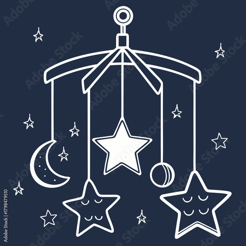 Baby Crib Mobile with Moon and Stars Illustration baby mobile nursery decor