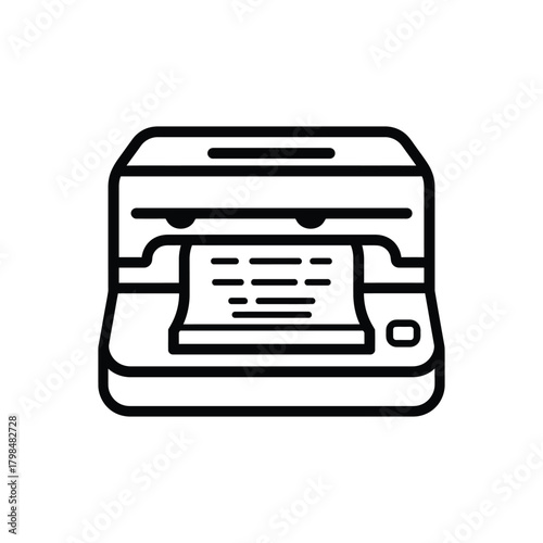Printing black outline icon and white background design.