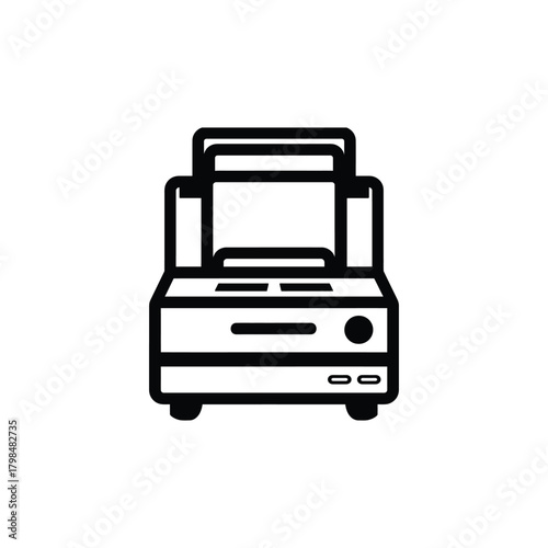 Printing black outline icon and white background design.