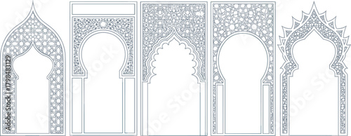 Intricate Geometric Patterns Adorning Traditional Architectural Archways in Islamic Design