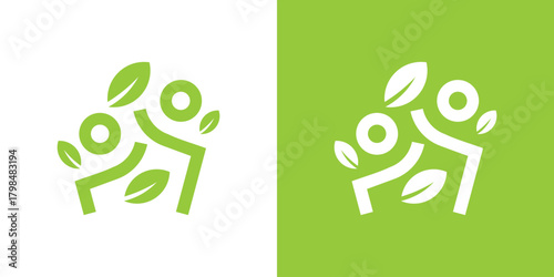 People Leaf Harmony Logo, Dual Meaning Symbol of Human Figure and Leaf Representing Growth and Wellness