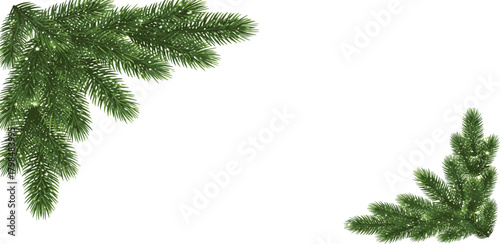 Festive green fir branches decorating corners of a festive background with subtle sparkling effects