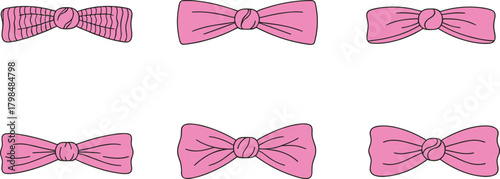 Pink ribbon bow set, decorative gift wrap elements, cute girly accessories, vector illustration, isolated clipart, fashion detail, celebration design, elegant style