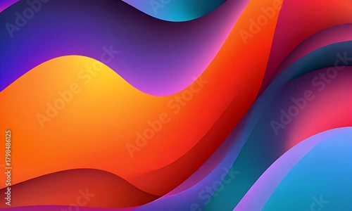 Vibrant abstract flowing waves of gradient colors including orange pink purple and blue creating a dynamic and modern background design with soft shadows and smooth curves