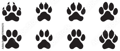 Animal paw prints black icon on a white background design.