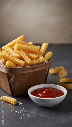 Wallpaper Mural Delicious Crispy Crinkle Cut French Fries with Ketchup and Salt. Torontodigital.ca