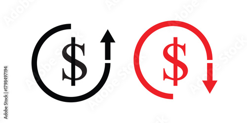Cost reduction vector icon. Profit reduction symbol. Cost savings sign. Vector illustration on a transparent background.