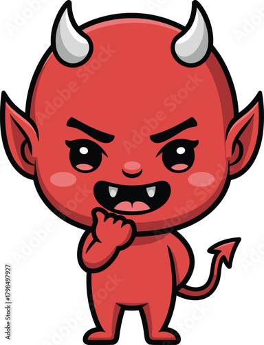 Cartoon devil character, cute red demon, mischievous fantasy creature, playful evil mascot, horned imp illustration, funny villain pose, isolated white background