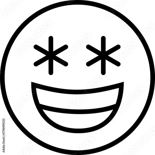 Laughing Emoji Icon, Grinning Face with Star Eyes, Vector Illustration, Funny Expression
