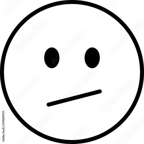 Neutral Face Emoji Icon, Unsure Expression, Simple Line Art Smiley