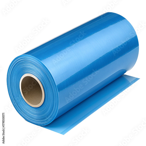 Vibrant blue plastic film roll ready for industrial packaging and protective applications offering durability and versatility for diverse needs