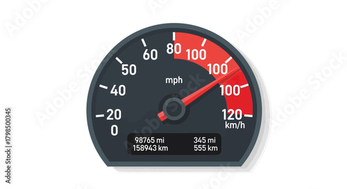 Speedometer illustration showcasing speed, distance, and vehicular data readout graphic