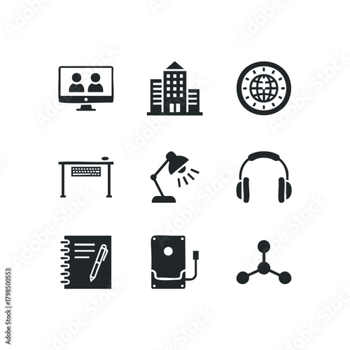 Group of office and technology icons