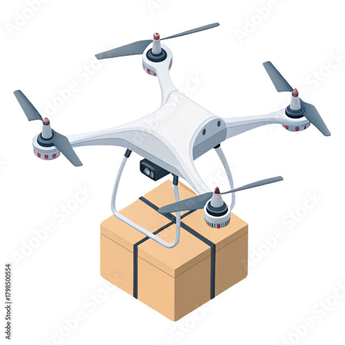 Modern drone swiftly delivering package, showcasing cutting edge logistics and future delivery innovation for seamless e-commerce solutions