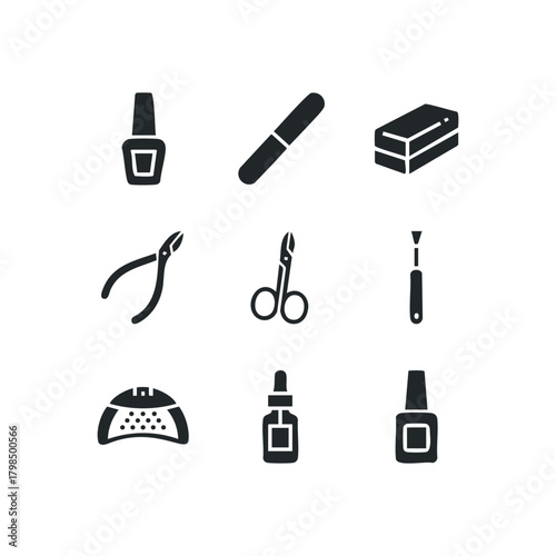 Nail care tools and products icons collection