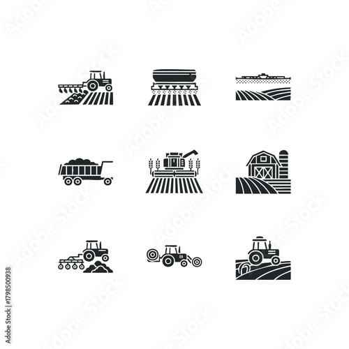 Set of agricultural machinery icons