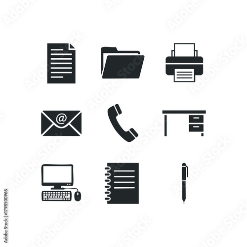 Office supply icons for business and administration