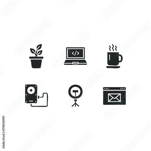 Set of icons for work and communication technology