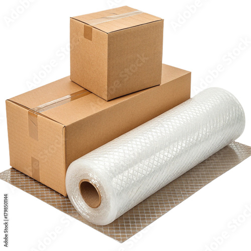 Secure your shipments with professional packing supplies including cardboard boxes and protective bubble wrap for safe delivery