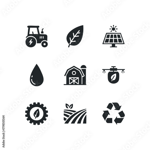 Agricultural technology icons for farming and sustainability