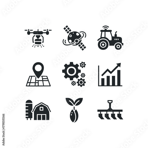 Agricultural Technology Icons Farming Automation Innovation Data Collection