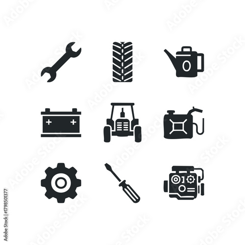 Set of mechanical repair icons for vehicles and machines