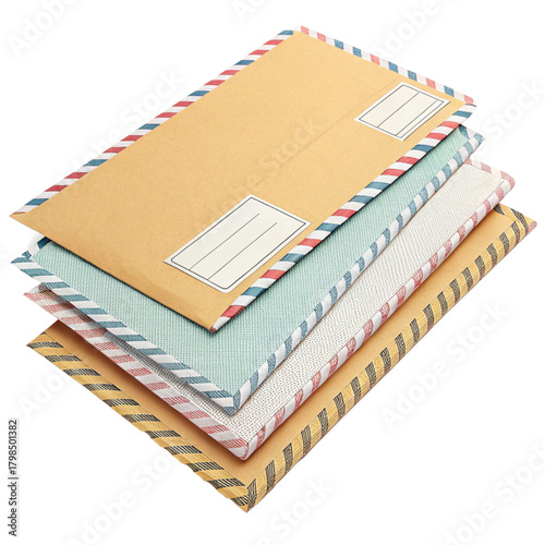 Stack of assorted colorful envelopes ready for mail delivery, perfect for communication, business, or personal correspondence needs.