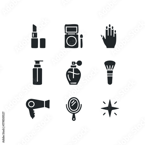 Collection of cosmetic and beauty product icons