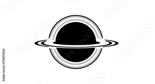 Stylized black hole illustration with accretion disk in monochrome scheme minimal