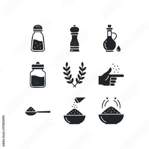 Kitchen seasoning icons for cooking and food preparation