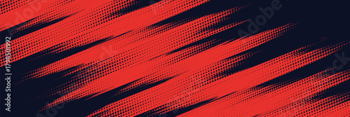 Red halftone dots blue color pattern gradient grunge texture background. Dot pop art comic sport style vector illustration