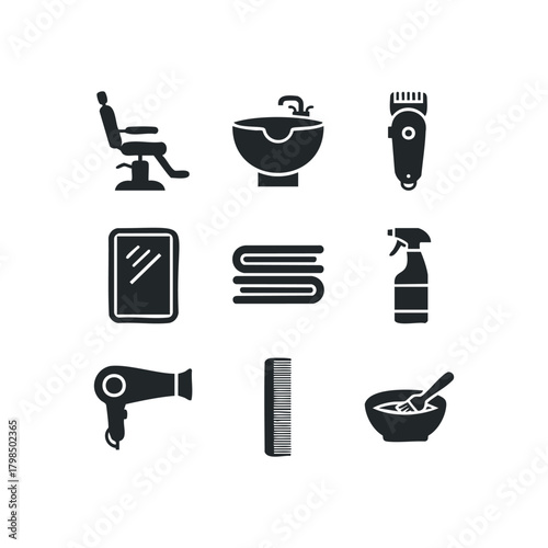 Hair salon equipment set with barber chair and tools