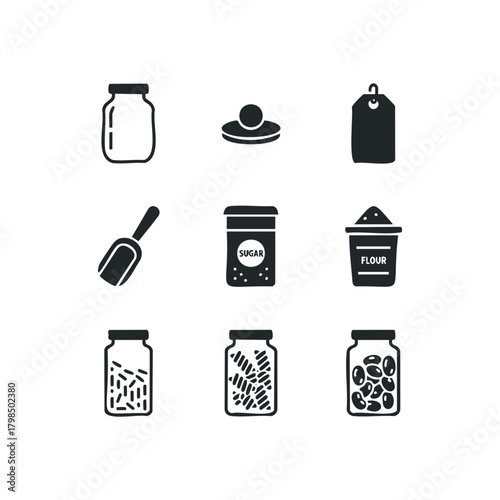 Kitchen Storage Icons Collection for Food and Dry Goods