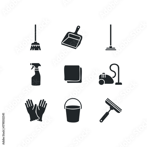 Collection of Cleaning Tools and Supplies Icons