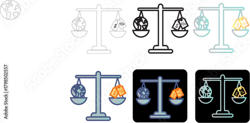 Balancing Planet Earth and Economy A conceptual icon of a scale weighing the world against money, symbolizing environmental and financial ethics