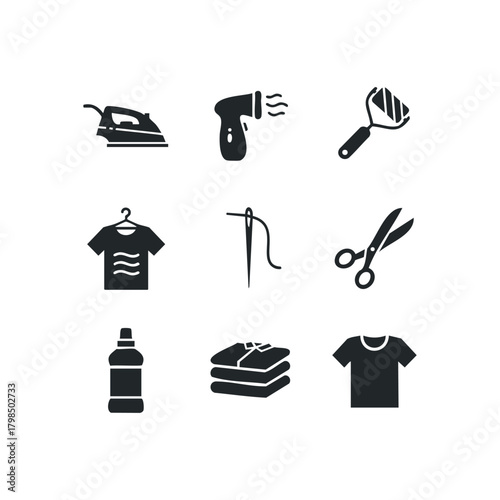 Laundry and sewing icons bundle for fabric care and clothing repair