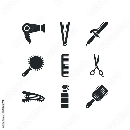 Hairdressing tool icons set