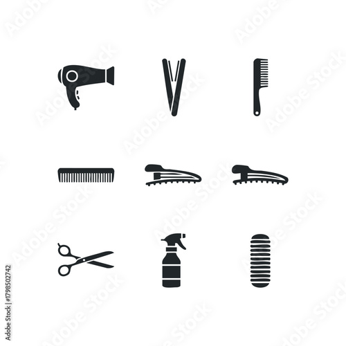 Collection of Hairdressing Tools Icons