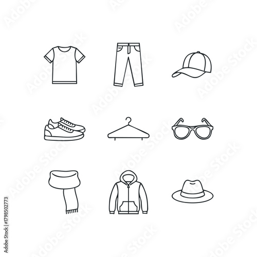 Line Icons Representing Clothing and Accessories