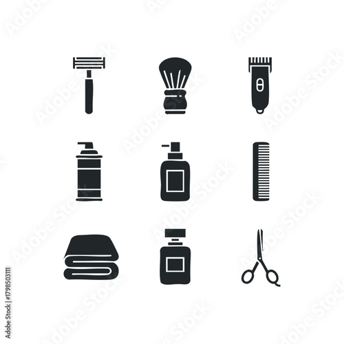 Set of grooming and shaving tool icons