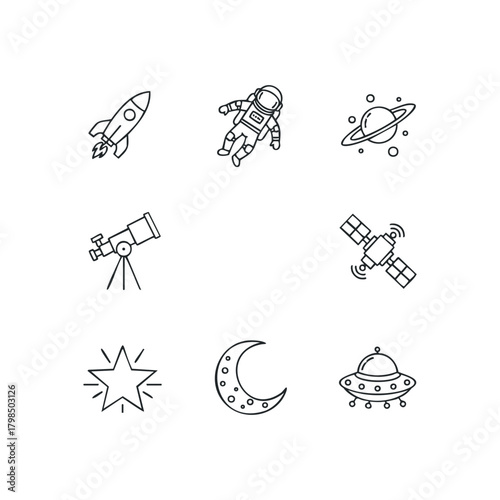 Collection of space exploration and celestial body icons
