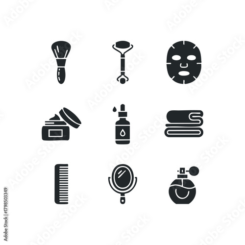 Collection of personal care and cosmetic accessory icons