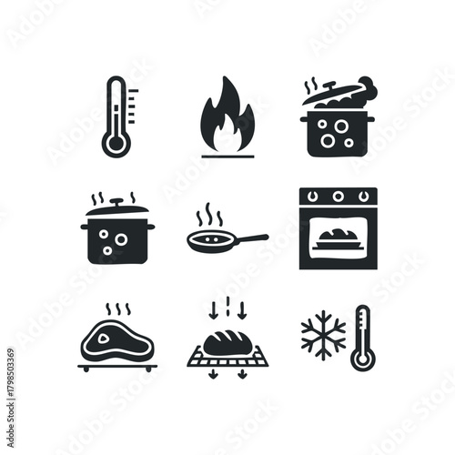 Cooking and temperature icons set