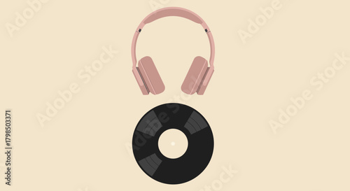 Minimalist illustration featuring headphones and a vinyl record evoking music passion