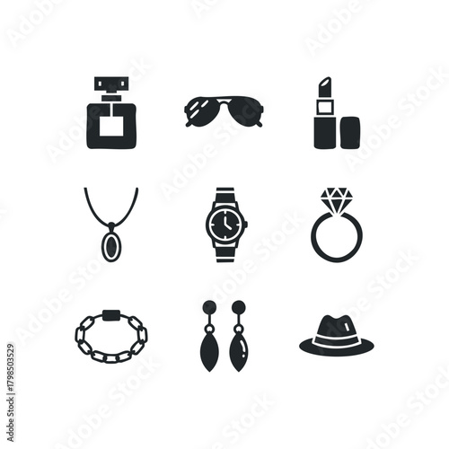 Collection of black icons for accessories and personal items