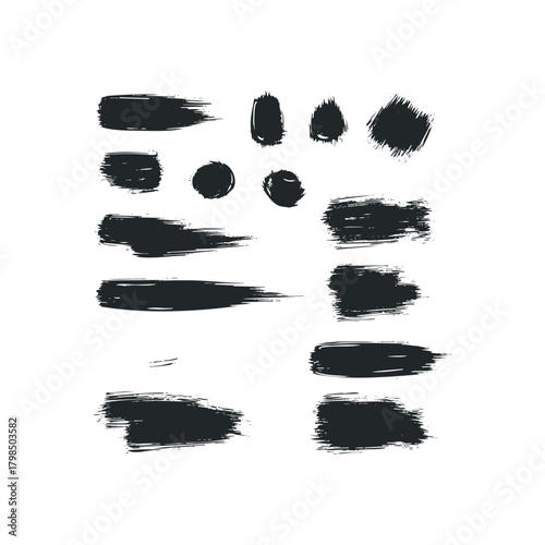 Collection of Black Paint Brush Strokes on White