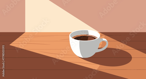 Morning coffee on a sunny table: A simple pleasure captured in digital illustration
