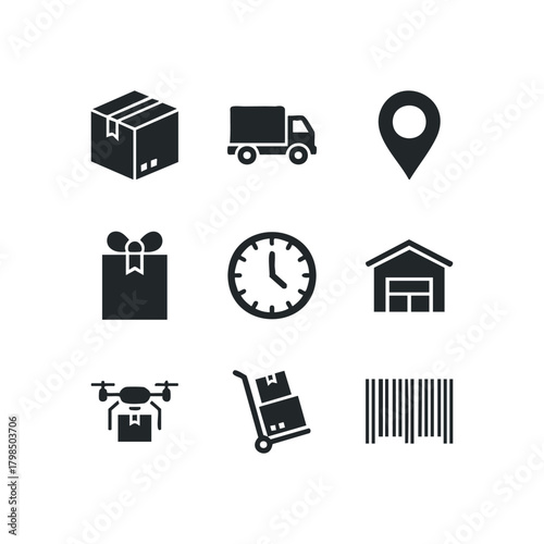Logistics icons for delivery services and warehousing