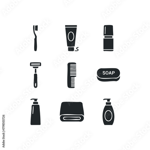 Collection of personal hygiene and grooming icons